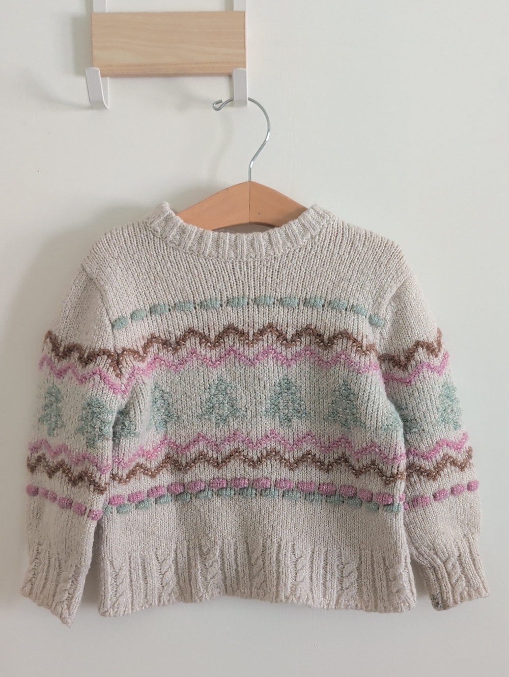 Zara Cream Knit Christmas Fair Isle Sweater with Pastel Accents
